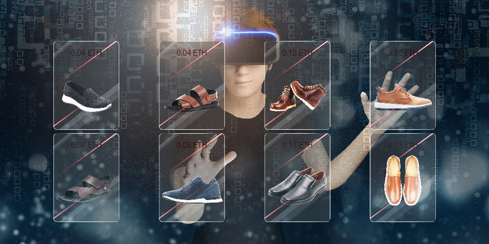 Metaverse shopping experience: man buy shoes in the metaverse