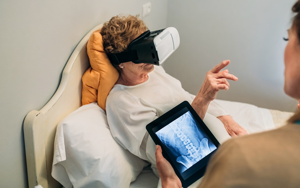 An old lady with a doctor / virtual reality healthcare