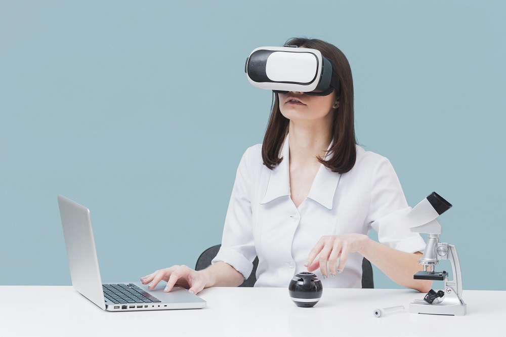 A woman with vr headsets
