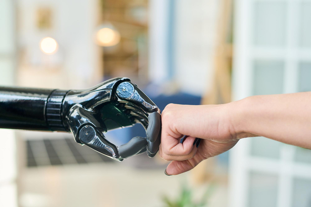 A human hand and a robot hand